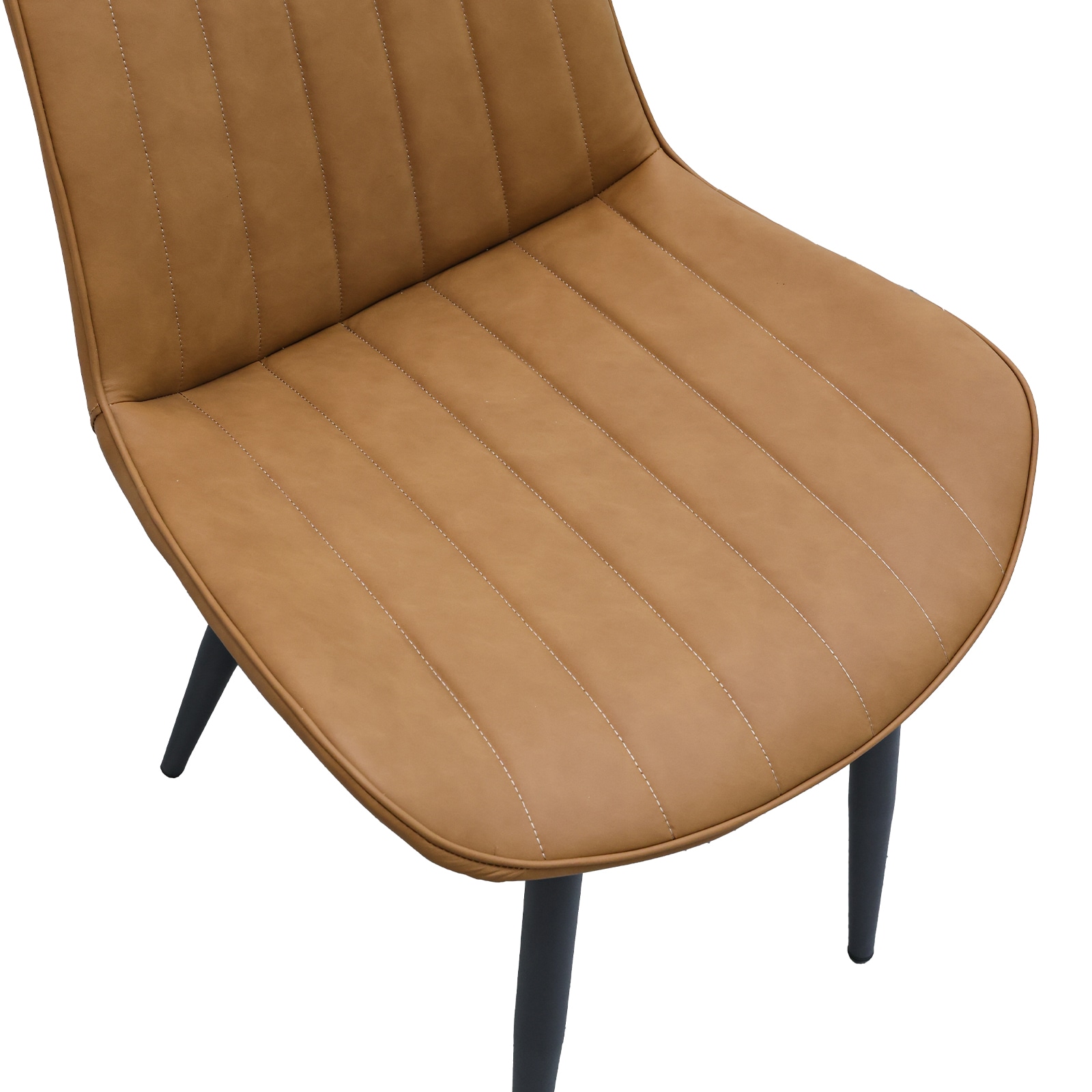 Brown PU Leather Dining Chair With Metal Legs, Wave Pattern Upholstered Armless Chair Set Of 6 For Kitchen, Restaurant, Living, Meeting Room_maomaolike.com